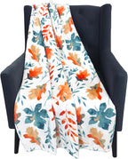 Fall Harvest Autumn Leaves Fleece Throw Blanket: Contemporary Autumn Leaf Print on Soft White Velvet Fleece for Living Room Couch Chair Bed or Dorm