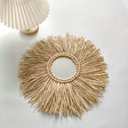 KKTAPOS Boho Round Wall Mirror - 18in Raffia Straw Macrame Mirror Decor for Living Room, Bedroom, Bathroom