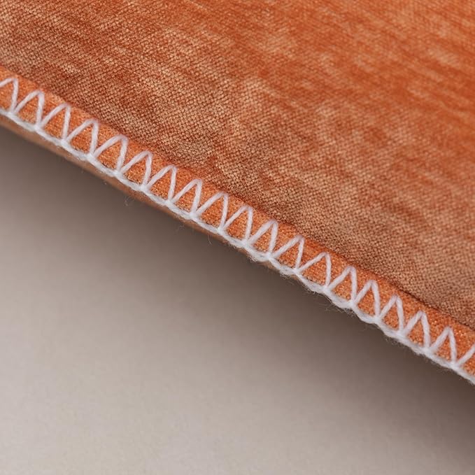 Decorative Throw Pillow Covers Pack of 2, 18x18 in Chenille Soft Pillow Covers with Stitched Edge, Farmhouse Neutral Euro Decorative Pillows for Bed Couch Sofa Home Decor, Orange