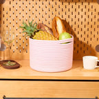 Small Basket for Organizing | Cube Shelf Closet Storage Baskets | 9.7×9.7×7.1” | Woven Rope Gift Basket | Nursery | Round 3 Packs Light Pink