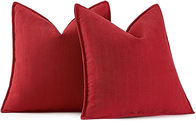 MIULEE Pack of 2 Red Decorative Pillow Covers 20x20 Inch Soft Chenille Luxurious Couch Throw Pillows Farmhouse Cushion Covers with Elegant Design for Sofa Bedroom Living Room Home Decor