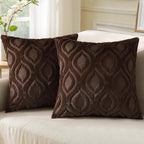 decorUhome Cozy Textured Throw Pillow Covers 16x16 Inch Set of 2, Soft Plush Faux Wool Dark Brown Accent Couch Pillow Covers for Modern Farmhouse Sofa Bed Living Room