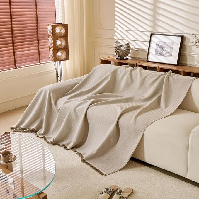 ROOMLIFE Boho Khaki Couch Covers for 3 Cushion Sofa, Couch Cover Sectional Sofa Cover for Dog, Washable Furniture Sofa Protector Cover Soft Blanket with Tassel for Living Room, 71''X134''