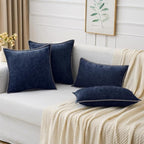 MIULEE Pack of 2 Couch Throw Pillow Covers 20x20 Inch Navy Blue Farmhouse Decorative Pillow Covers with Stitched Edge Soft Chenille Solid Dyed Spring Pillow Covers for Sofa Bed Living Room