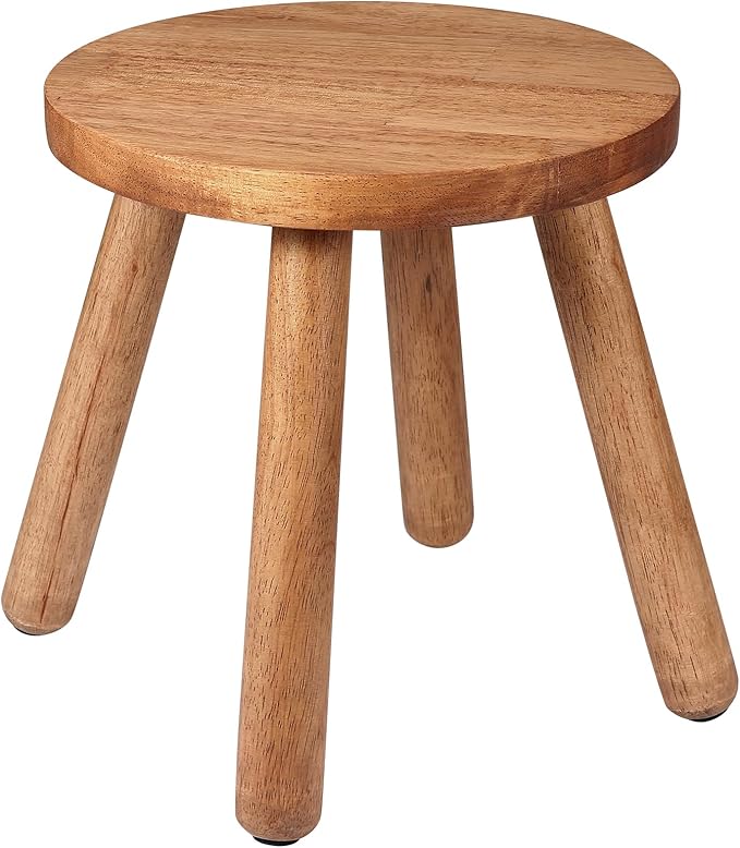 Round Solid Wooden Step Stool, 11.8''H Non-Slip Indoor Plant Stand, Portable & Sturdy Wooden Plants Stand, Gardening Display Footstool for Decor Living Room Patio -Walnut