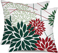 DFXSZ Green and Red Floral Pillow Covers 18x18 Set of 2 Outdoor Waterproof Decorative Throw Pillows Christmas Pillow Covers Polyester Cushion Case Decor for Couch Patio Funiture Garden Porch 011G18