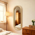 20" x 52" Oval Full Length Wall Mounted Mirror, Handwoven Natural Bamboo Frame (Warm Tone), Boho Coastal Mirror for Entryway, Bedroom, Dressing Room, Vertical & Horizontal Hanging