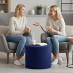 LITA Round Stuffed Pouf Ottoman, Corduroy Poufs with High-Density Foam Filling and Washable Cover, Furry and Fluffy Bean Bag Foot Stools Ottoman for Living Room, Bedroom, Office, Navy Blue