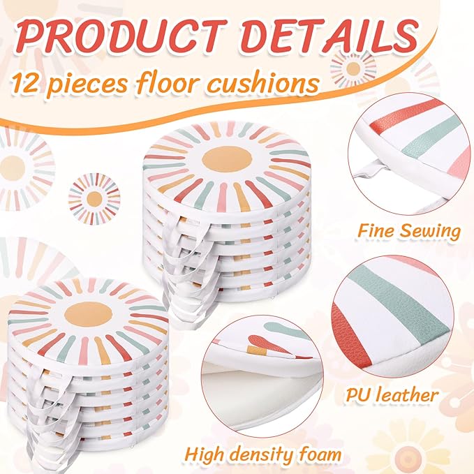 12 Pcs 12 Inches Floor Cushions for Classroom Boho Round Flexible Seating Pads with Handles Bohemian Floor Pillows for Home Daycare Preschool Playroom Reading Corner Yoga and Meditation
