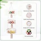 3-Tier Macrame Hanging Basket - Cotton Rope Fruit & Vegetable Storage Organizer, Boho Decor Kitchen Hanging Baskets with Hooks, Decorative Plant Holder for Home, Farmhouse, Grocery (Natural, 12")