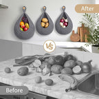 Hanging Fruit Baskets for Kitchen, 3 Pack Boho Cotton Rope Handwoven Vegetable Storage Wall Mounted Large Organizing Basket for Farmhouse Decor, Onion, Potato, Garlic and Plants