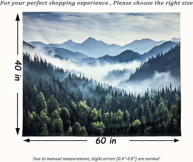TUGCAY Misty Mountain Forest Tapestry Foggy Tree Tapestry Nature Scenery Landscape Wall Tapestries Aesthetic for Bedroom Living Room Dorm Office Decor 60 x 40 Inches