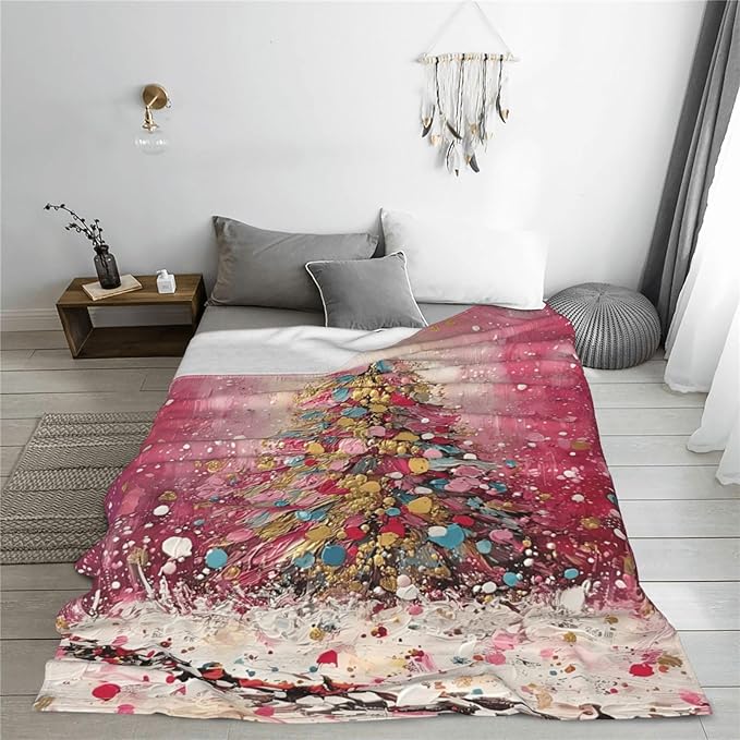 Christmas Tree Throw Blanket Soft Flannel Blanket 60"x50" in Bed Blanket Home Decor for Room Sofa Couch All Season