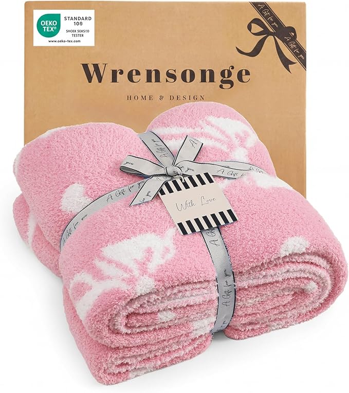 WRENSONGE Throw Blanket Diamond Bowknot Pink Soft Cozy Fluffy Warm Throw for Couch Sofa Bed Camping Picnic Travel Lightweight - 50"*60"