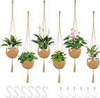6 Pack Hand-Woven Macrame Plant Hanger - Hanging Plant Holder with 12 Hooks for Indoor Green Plant Hanging and Bohemian Style Home Decor (Brown)