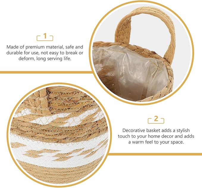 Happyyami Woven Seagrass Plant Basket Planter for Indoor Plants, Large Handwoven Straw Planter with Liner, Floor Storage Basket for Home and Garden Decor
