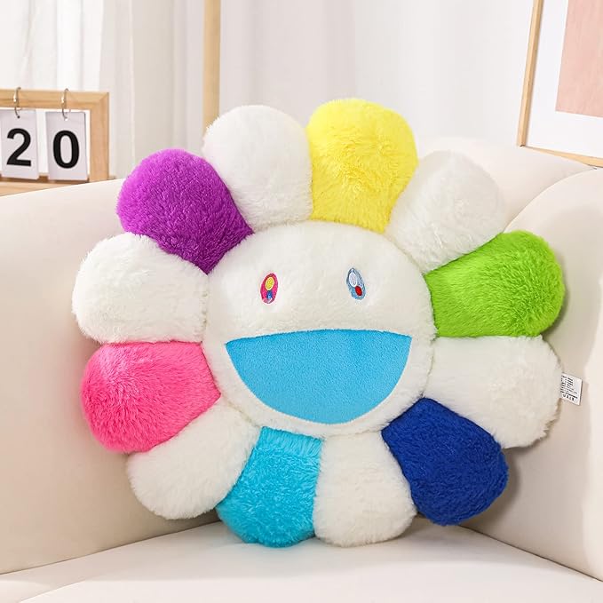 FIONOUT Flower Pillow, Daisy Shaped Throw Pillow, Flower Face Floor Cushions Floor Pillow, Colorful Sunflower Plush Pillow, Cute Room Decor Decorative Pillows for Sofa Bedroom Car (60CM/23.6in)