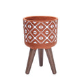 D'vine Dev 8 Inch Planter Pot with Stand, Mid-Century Tall Plant Pot with Legs for Indoor Plants, Pottery Red Terracotta/White, 88-G-A-5
