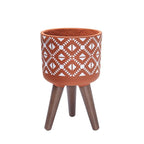D'vine Dev 8 Inch Planter Pot with Stand, Mid-Century Tall Plant Pot with Legs for Indoor Plants, Pottery Red Terracotta/White, 88-G-A-5