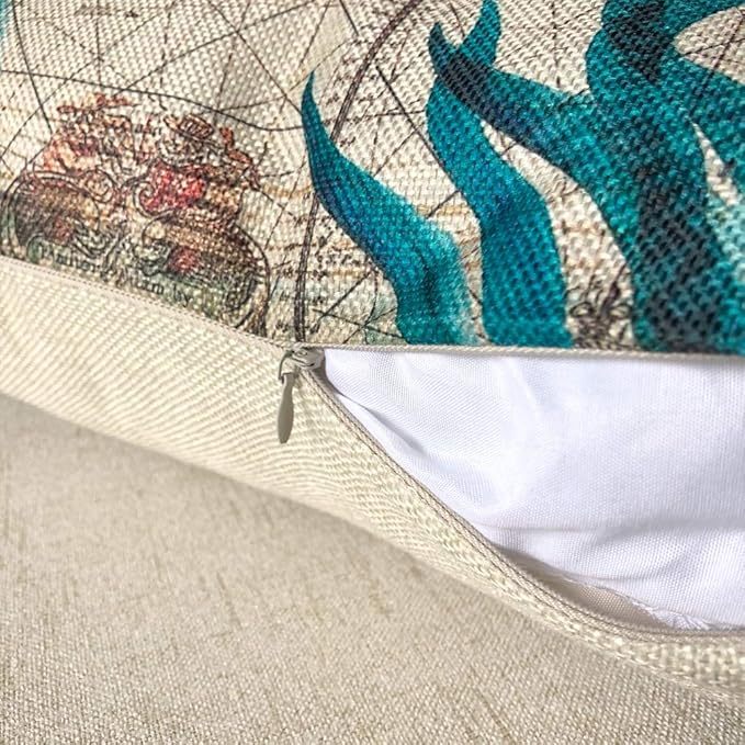 Mediterranean Style Throw Pillow Case Sea Theme Decorative Pillowcases Surtle Octopus Seahorse Whale Coastal Cushion Cover for18 X 18 Inch, 4Pack Nautical Pillow Covers for Summer Beach House Decor