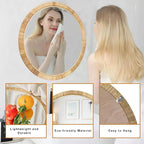 Rattan 24in Round Wall Mirror, Natural Rattan Frame Boho Mirror for Farmhouse Bedroom Checkroom Livingroom Decor