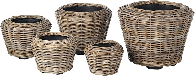 Kouboo Rattan Kobo Indoor Outdoor Planter Basket with Plastic Pot Large 65 Gallon Soil Capacity