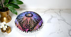 CRAFT KALA 22" Bohemian Floor Pillow Pouf Cover Mandala Boho Large Round Meditation Room Pillow Covers for Adults Seating Poufs Cushion Cover for Kids Playroom Multi Purple Burning Sun