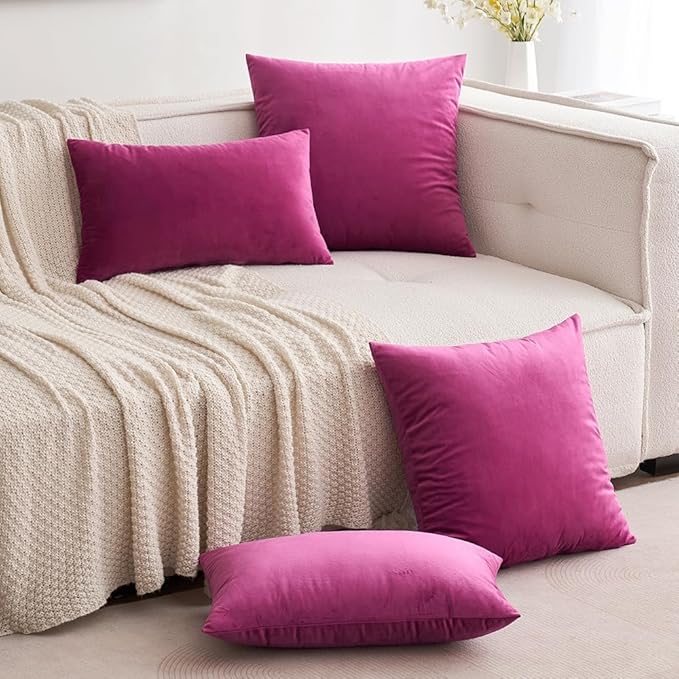 MIULEE Velvet Throw Pillow Covers 18x18 Inch, Pack of 2 - Hot Pink, Soft Solid Decorative Pillow Covers Cushion Cases Modern Luxury Home Decor for Couch Sofa Bedroom Livingroom
