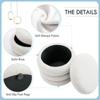 Flouki 19.5" Storage Ottoman Round, Vanity Stools for Bedroom, Entryway Ottoman for Console Table, Ottoman Stool for Girls Women, Foot Stool for Living Room Set of 2, Sherpa Off-White