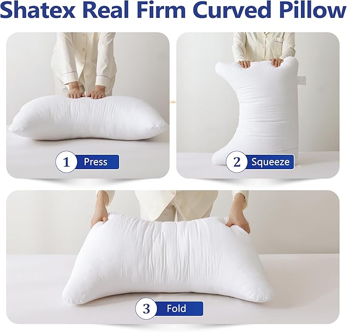 Shatex Neck Pillow Queen Size 28 x 20 inch, Curved Firm Bed Pillow with Adjustable Insert Provides Stronger Support - for Back, Stomach & Side Sleepers