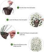 HyeFlora Artificial Faux Hanging White Flowers Plants Basket for Outdoor Outside Christmas Winter Decor, Fake UV Resistant Realistic Morning Glory Flowers for Porch Home Balcony Yard Patio Decoration