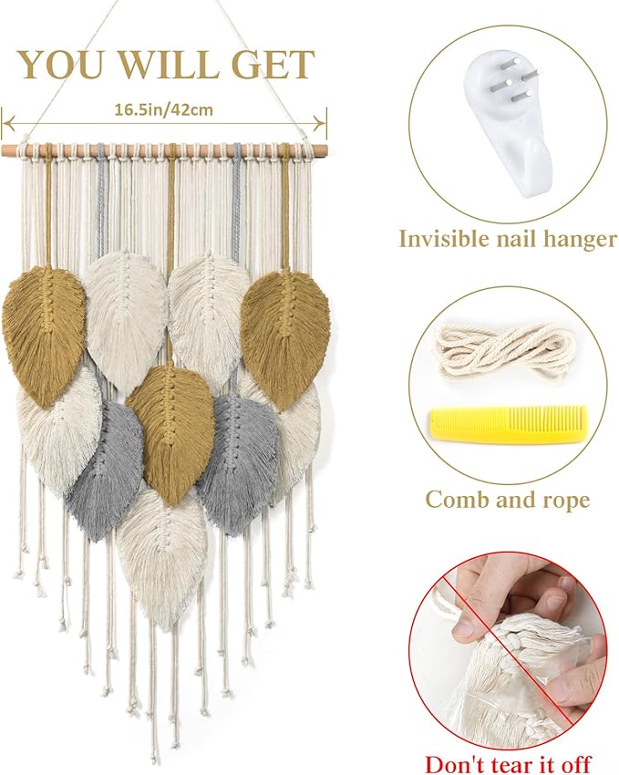 LOMOHOO Macrame Wall Hanging,Boho Home Decor,Bohemian Woven Decoration for Bedroom Living Room Apartment Dorm Gallery Perfect Handmade Gift Ideas 16.5" W x 30.7" L