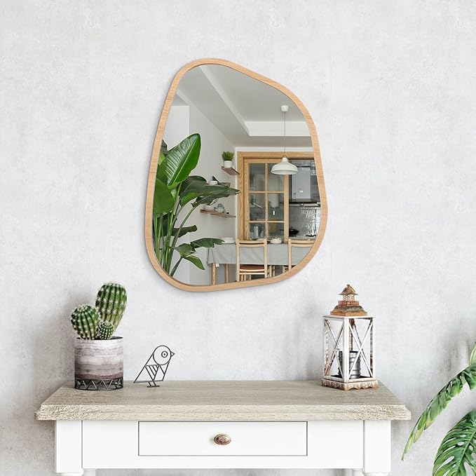 Asymmetrical Irregular Mirror Wall Mounted, Unique Vanity Mirror, Shaped Dressing Boho Mirror Decorative for Living Room, Bathroom, Bedroom, Entryway Wall Decor 20"x16"