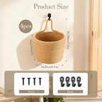 4 Pcs Jute Wall Hanging Baskets, Cotton Woven Storage Organizer for Flower Plants Towels Keys, Boho Farmhouse Decor, 4.9x6.4x7.4 Inches