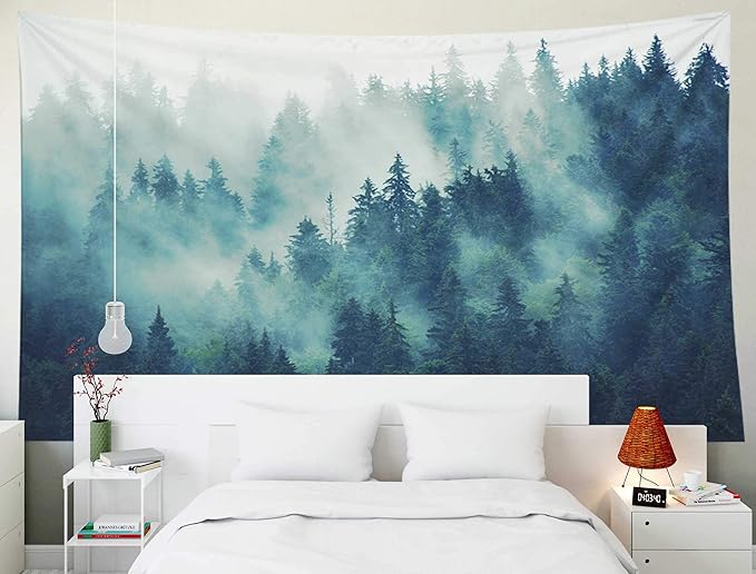 EMMTEEY Forest Tapestry Wall Art - Misty Pine Tree Landscape, 60X50 Inch Nature-Themed Decor for Living Room Bedroom Indoor Spaces