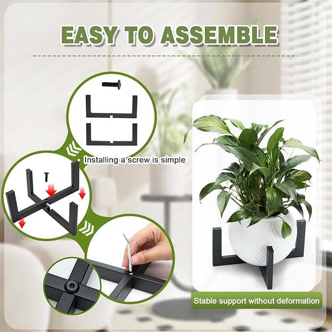 Metal Plant Stands Indoor Outdoor, Heavy-Duty Short Black Plant Holder for 5-12 Inch Flower Pots - 1/2/3 Pack Low Stand for Balcony, Corner, Desk, Table Top (Plant Not Included)(3Pcs)