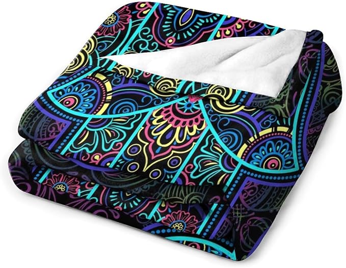 Boho Mandala Throw Blanket Colorful Hand Bohemian Blanket for Sofa Bed Couch Chair Or Dorm 70"x80"