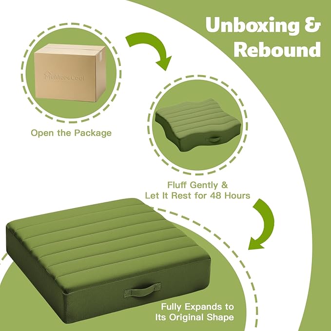 MeMoreCool Square Floor Pillows for Adults Kids, 2 Sets Large Meditation Cushion with 5" Thick Foam and Washable Tufted Cover, 22 Inch Green Seat Floor Cushions for Sitting and Yoga