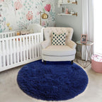 Navy Blue Round Rug 7Ft for Living Room Bedroom, Large Fluffy Fuzzy Circle Area Rugs for Teen Boys Baby Kids, Cute Shaggy Plush Floor Royal Dark Blue Carpet for Dorm Nursery Playroom Decor Aesthetic
