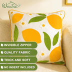 Whaline 2 Pcs Summer Tufted Throw Pillow Covers Embroidered Lemon Daisy Pillow Case Fruit Jacquard Decorative Cushion Case for Living Room Bedroom Couch Sofa Bed Home Decor, 18 x 18 Inch