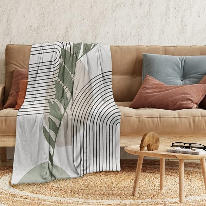 Boho Mid Century Throws Blankets Beige Yellow Modern Abstract Throw Blankets Minimalist Sun Boho Geometric Aesthetic Soft Warm Bed Bedding Women Blankets for Couch Bedroom Office 30"x40"