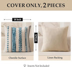 ANRODUO Pack of 2 Boho Decorative Throw Pillow Covers 20x20 Farmhouse Cushion Case Striped Chenille Pillow Cases Square Pillow Covers Accent Neutral Pillowcase for Sofa Couch Bed, Sky Blue Stripe 3