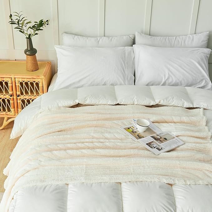 lifein Throw Blanket for Couch-Cream Wave Boho Throw Blanket, Soft Fleece Plush Lightweight Blankets&Throws for Woman, Fuzzy Decorative Blankets for Livingroom Bed Sofa Chair(50x60in,Cream)