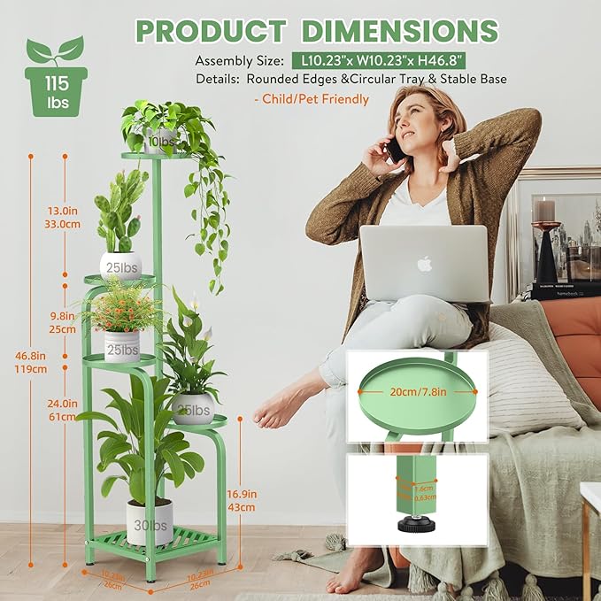 TOSKING 5 Tier Tall Plant Stand Indoor Outdoor,Anti-Tip Plant Stand indoor, Wide Base for Pots, Child and Pet Friendly,Heavy Duty Corner Shelf for Plants & Decor, Space Saving ,Tiered Metal Flower Pot Stand for Balcony, Garden, Living Room, Patio ( Sag...