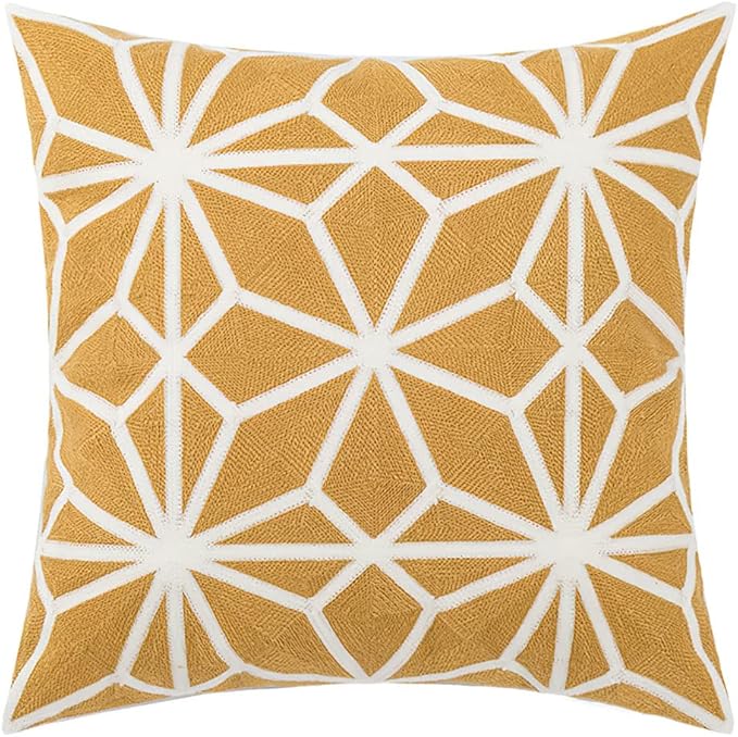 vctops Embroidery Cotton Decorative Throw Pillow Cover Boho Geometric Pattern Cushion Cover for Couch Sofa Bed (Yellow D,18"x18")
