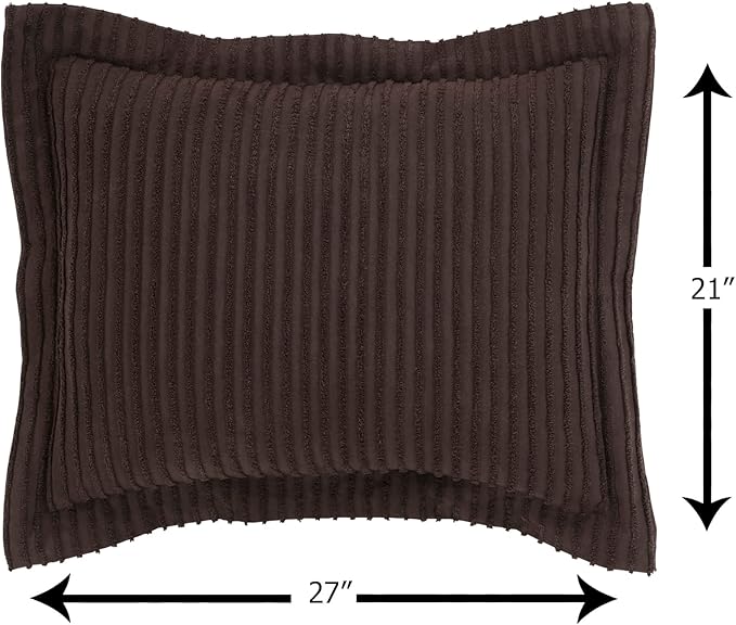 Better Trends Chenille Bedspreads Full/Double Size, Chocolate 100% Cotton Chenille Stripe Design Tufted Bedding Coverlet Soft Lightweight, 96"x110" with 2 Sham, 3 Pieces Set Jullian Collection