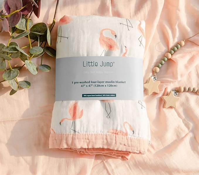 Little Jump Flamingo Baby Blanket - Silky Soft and Breathable Muslin Blankets Baby Girl Quilts- Large 47" x 47" - 2 Layers Toddler Bed Blanket (Flamingo)