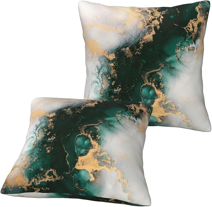 Emerald Green Gold Marble Pillow Covers 18x18 Set of 2, Green and Gold Modern Abstract Throw Pillow Covers Outdoor Decorative Pillow Case for Couch Bed Sofa Cushion Home Decor