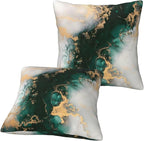 Emerald Green Gold Marble Pillow Covers 18x18 Set of 2, Green and Gold Modern Abstract Throw Pillow Covers Outdoor Decorative Pillow Case for Couch Bed Sofa Cushion Home Decor