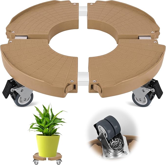 ToLanbbt Plant Caddy Stand with 360° Wheels Adjustable 15-22 Inch Rolling Stand Heavy Duty Large Plant Cart Dolly with Casters 440lbs Capacity for Large Planter, Garden Pot, Flower Pot, Khaki, 1 Pack